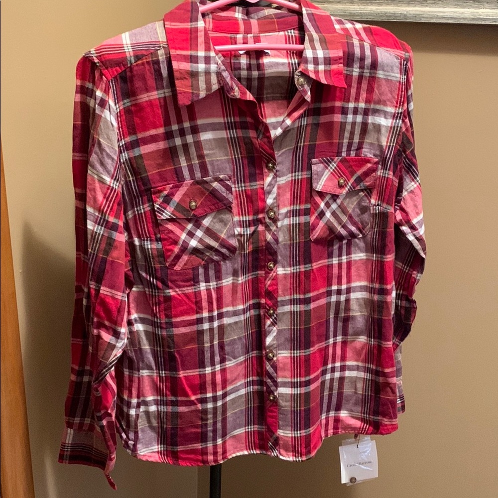 Red Plaid Button-Up Shirt